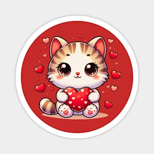 Cute White Kitten With Hearts And Valentines Magnet